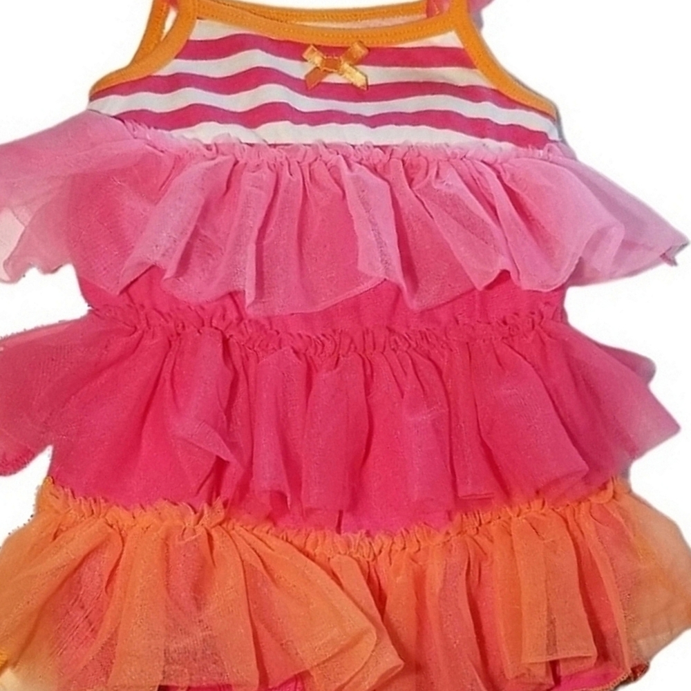 BABY STARTERS TIERED TULLE ROMPER PINK ORANGE 12 MOS - Picture 7 of 9